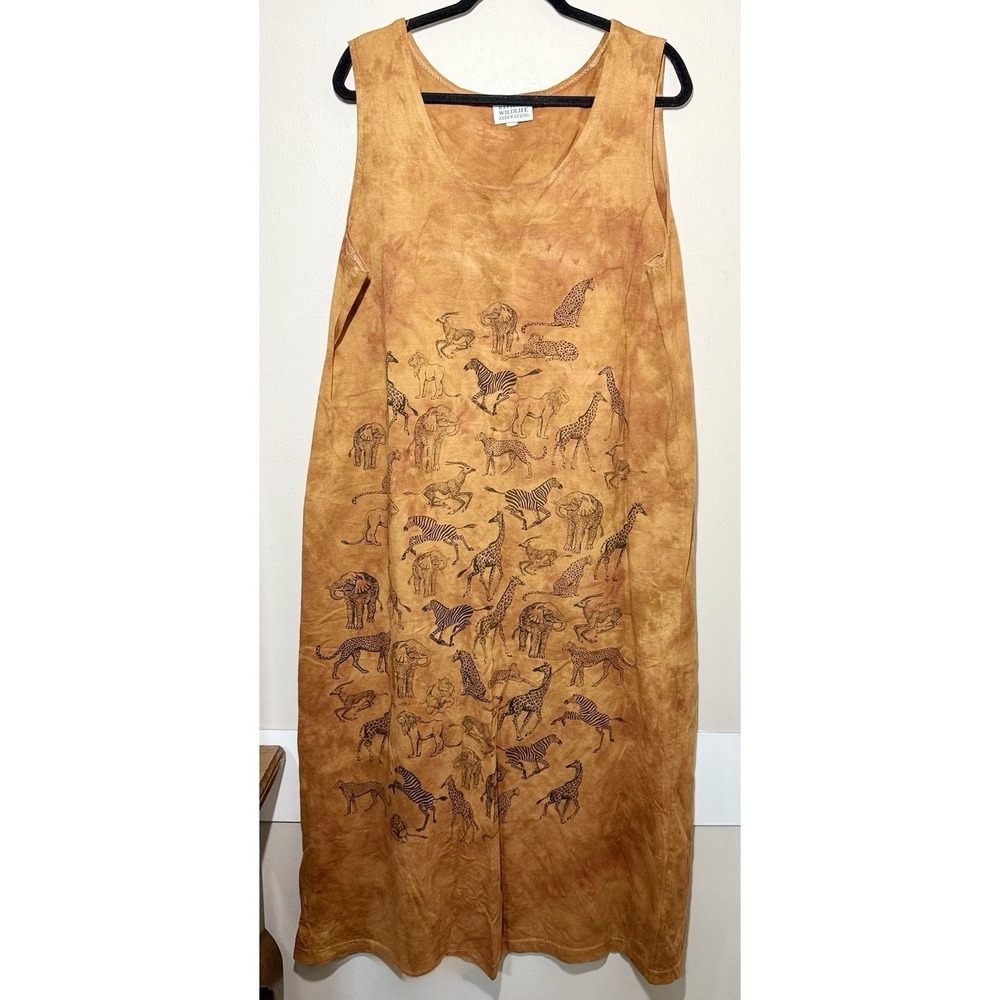 National Wildlife Federation Safari Animal Tank Dress Women's 3XL Brown Tie Dye